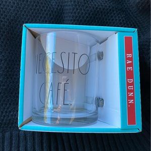 Rae Dunn Necesito Café clear glass coffee mug